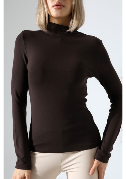 Uzun Kol Dik Yaka Basic Kadın Body T-Shirt 21950 Kahve fiyatları
