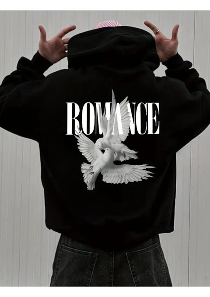Punıx Büyük Beden Özel Tasarım Romance Sırtbaskılı Kapüşonlu Kalın Kışlık 3 Iplik Erkek Sweatshırt