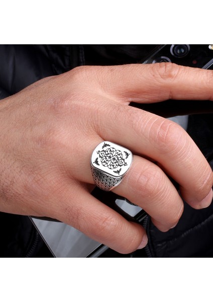Otantik Desen Motifli 925 Ayar Gümüş Erkek Yüzük