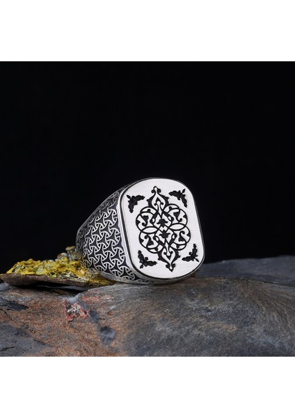 Otantik Desen Motifli 925 Ayar Gümüş Erkek Yüzük modelleri