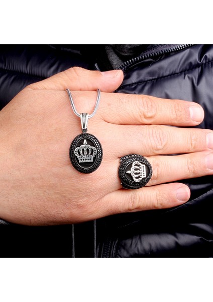 925 Ayar Gümüş Mikro Taşlı Kral Tacı Model Kolye Yüzük Kombini fiyatları