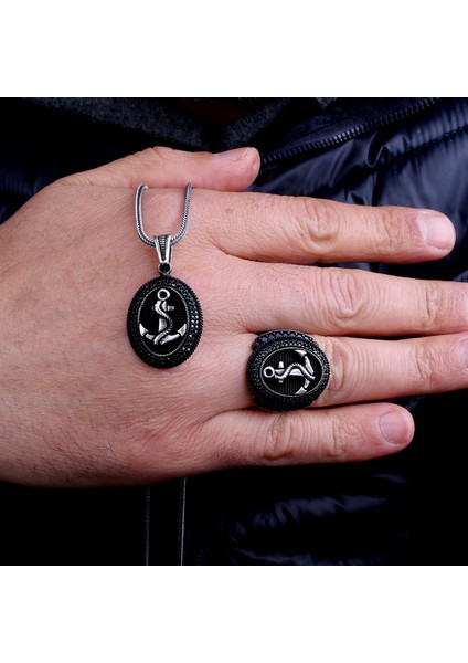 925 Ayar Gümüş Mikro Taşlı Çapa Model Kolye Yüzük Kombini fiyatları