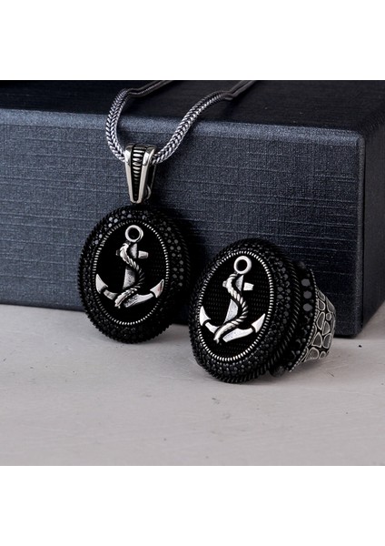 925 Ayar Gümüş Mikro Taşlı Çapa Model Kolye Yüzük Kombini modelleri