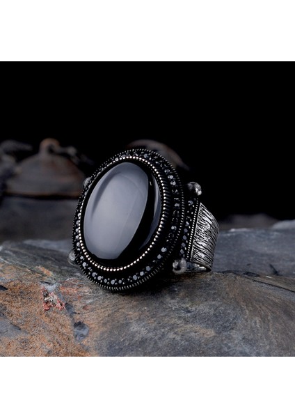 Oval Onix Taşlı Model 925 Ayar Gümüş Erkek Yüzük fiyatları
