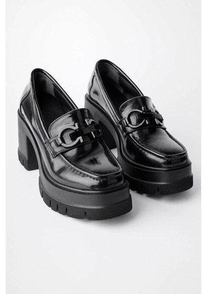 Kadın Metal Toka Detay Loaferayakkabı-Siyah Rugan modelleri