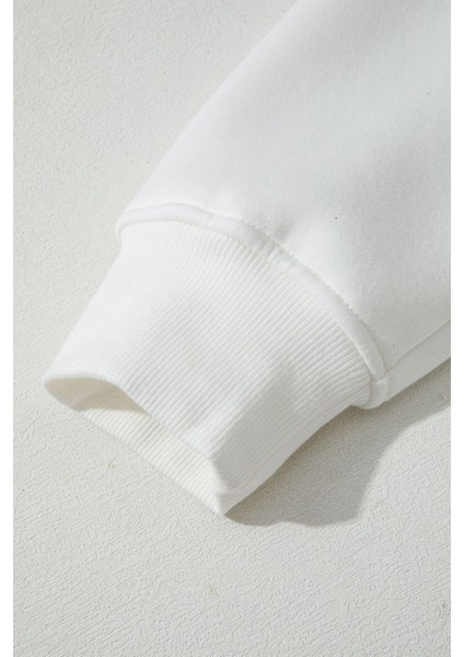 Hush Tasarım Baskılı Oversize Beyaz Kapüşonlu Sweatshirt indirimleri