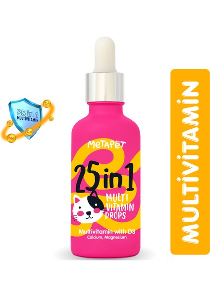 Kediler için Premium Multi Vitamin Damla, Doğal ve Organik Içerikli Kedi vitamini, 50 ML