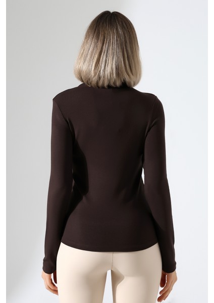 Uzun Kol Dik Yaka Basic Kadın Body T-Shirt 21950 Kahve fırsatları