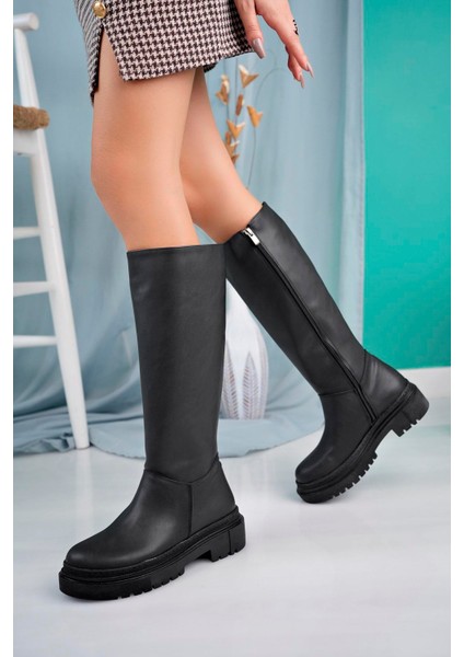 Fermuarlı Uzun Cilt Kadın Çizme-Siyah fiyatları