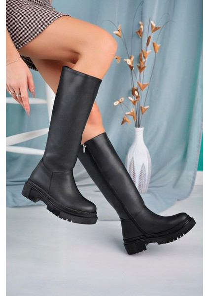 Fermuarlı Uzun Cilt Kadın Çizme-Siyah modelleri