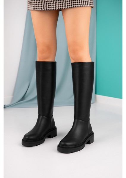Fermuarlı Uzun Cilt Kadın Çizme-Siyah indirimleri