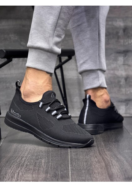 Bağcıklı Triko Phylon Taban Spor Ayakkabı-Siyah-Kömür