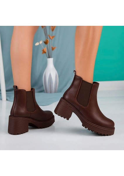 Lastik Detaylı Yüksek Tabanlı Bot- Kahverengi fiyatları