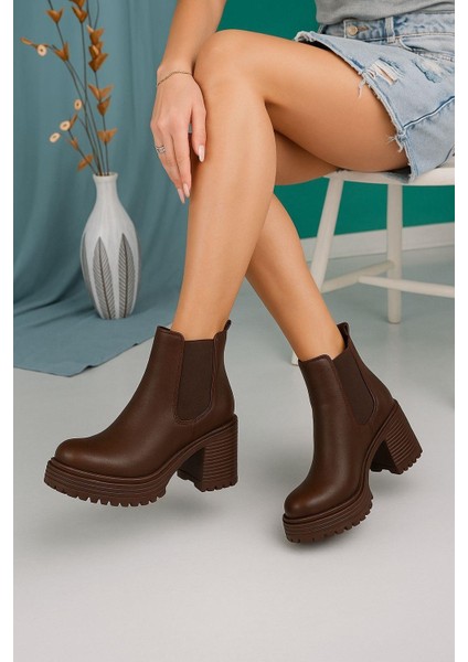 Lastik Detaylı Yüksek Tabanlı Bot- Kahverengi indirimleri