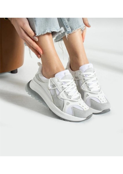 Bağcıklı Unisex Spor Outdoor Ayakkabı-Beyaz