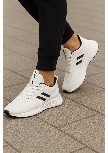 Unisex Bağcıklı Triko Poli Taban Spor Ayakkabı-Beyaz-Siyah modelleri