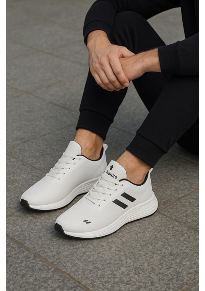 Unisex Bağcıklı Triko Poli Taban Spor Ayakkabı-Beyaz-Siyah indirimleri