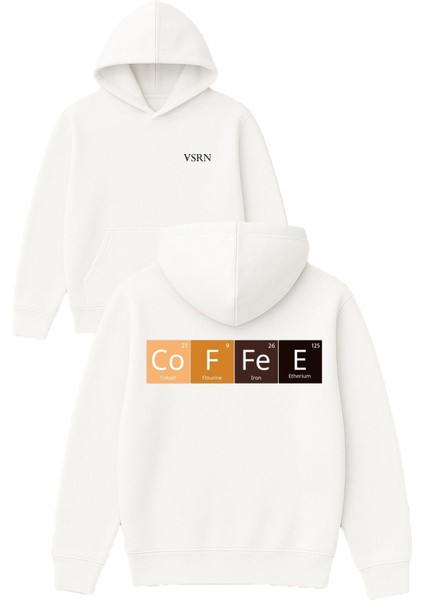 Coffee Element Tasarım Baskılı Oversize Beyaz Kapüşonlu Sweatshirt