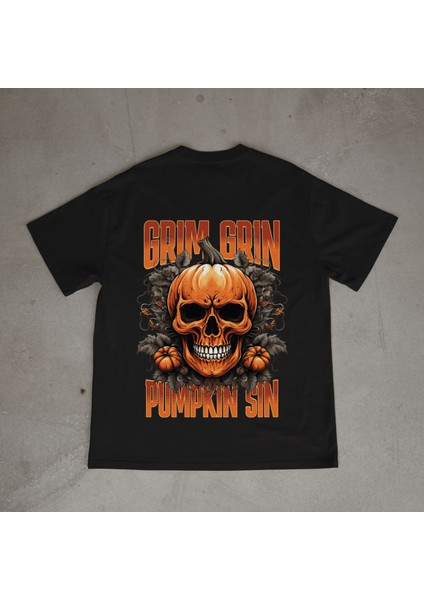Pumpkin Tasarım Baskılı Siyah Oversize T-Shirt