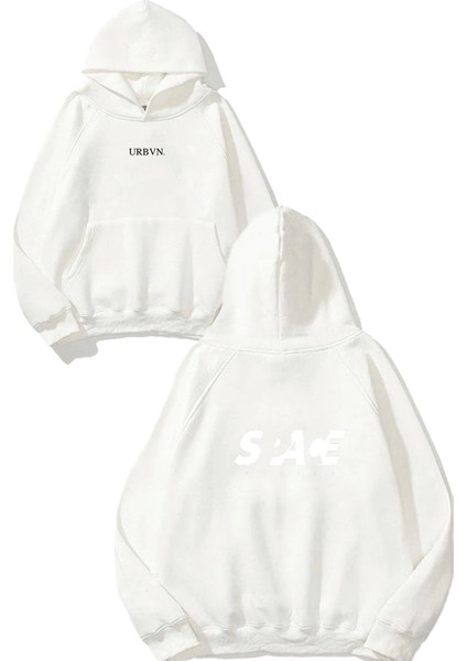Inside Tasarım Baskılı Oversize Beyaz Kapüşonlu Sweatshirt
