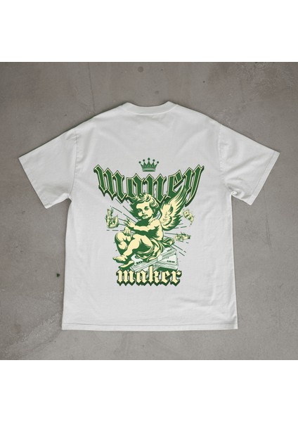Money Tasarım Baskılı Beyaz Oversize T-Shirt