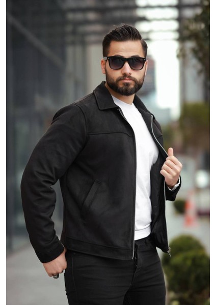 Basic Old Money Polo Yaka Astarlı Süet Ceket