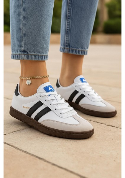 Bağcıklı Unisex Spor Sneaker Ayakkabı-Beyaz-Siyah indirimleri