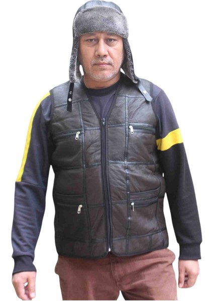 Hakiki Kuzu Derisi Iç Kısmı Gerçek Kürklü Erkek Yelek