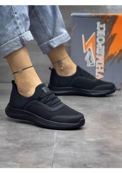 Unisex Fuspetli Triko Ortopedik Faylon Taban Spor Ayakkabı-Siyah