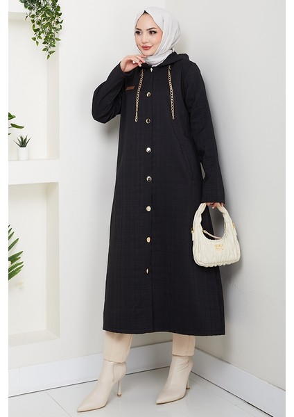 Zincir Detay Düğmeli Kapitone Kap 1647 - Siyah modelleri