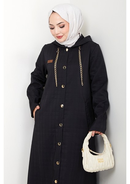 Zincir Detay Düğmeli Kapitone Kap 1647 - Siyah fırsatları