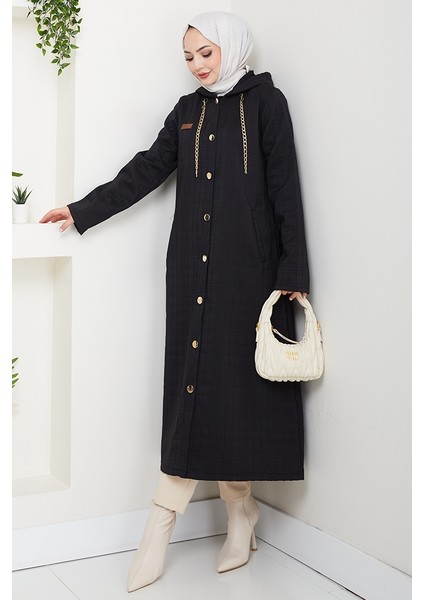 Zincir Detay Düğmeli Kapitone Kap 1647 - Siyah indirimleri