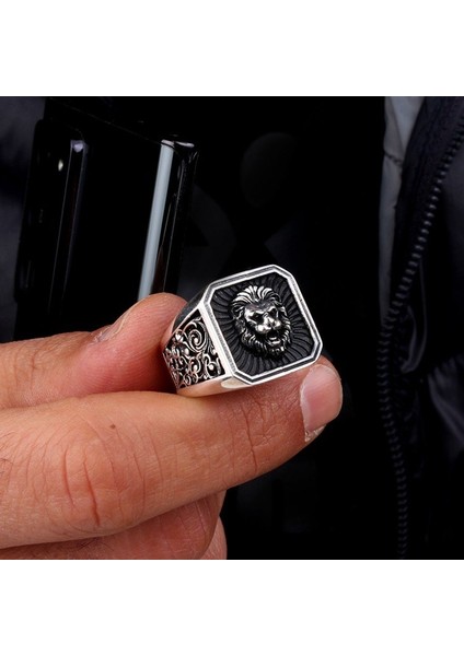925 Ayar Gümüş Aslan Motifli Gümüş Erkek Yüzük fırsatları