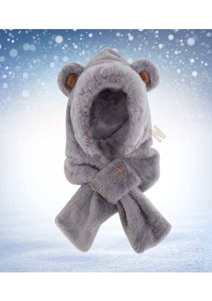 Kulak Detaylı Peluş Ikisi Bir Arada Bere ve Şal | Yumuşacık ve Sıcacık Kış Şapkası