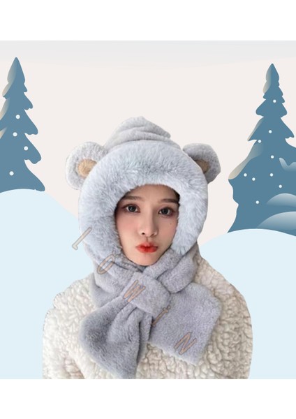 Kulak Detaylı Peluş Ikisi Bir Arada Bere ve Şal | Yumuşacık ve Sıcacık Kış Şapkası fiyatları