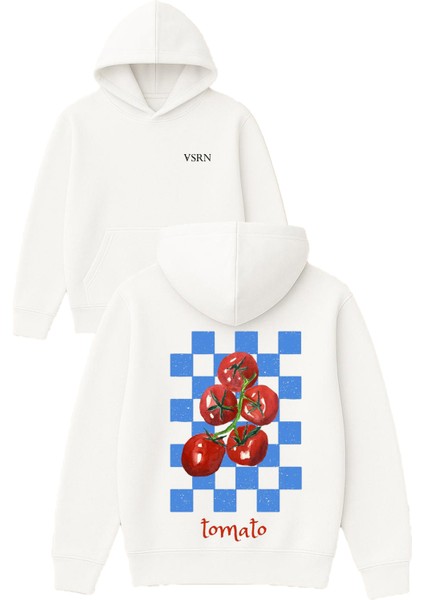 Tomato Tasarım Baskılı Oversize Beyaz Kapüşonlu Sweatshirt