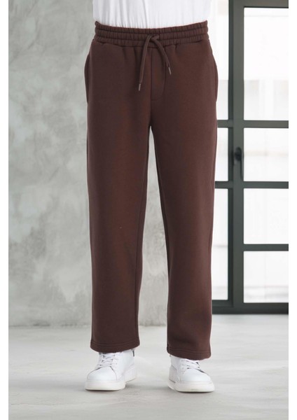 Baggy Kalıp 3 İplik Şardonlu Erkek Eşofman Altı - Kahve