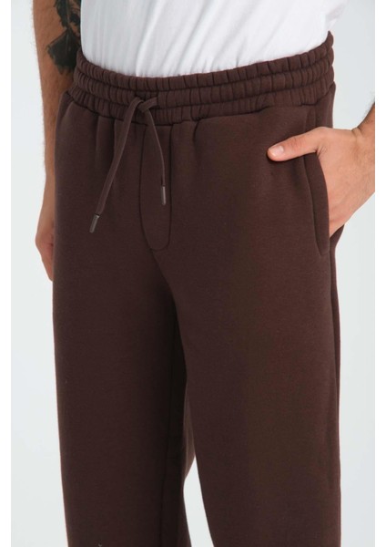 Baggy Kalıp 3 İplik Şardonlu Erkek Eşofman Altı - Kahve fiyatları