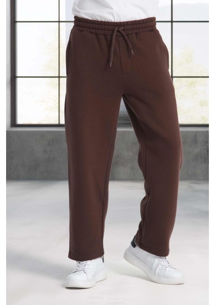 Baggy Kalıp 3 İplik Şardonlu Erkek Eşofman Altı - Kahve modelleri