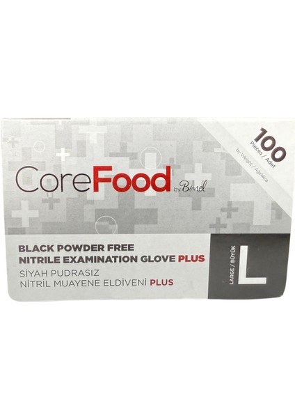 Plus Nitril Siyah Pudrasız Eldiven 100’LÜ - Dayanıklı, Kalın, L Beden