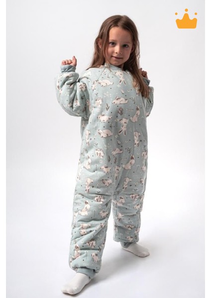 2-9 Yaş 2.5 Tog Kalın Elyaf Dolgulu Premium Kalite Çocuk Uyku Tulumu Mint Tavşan 23504