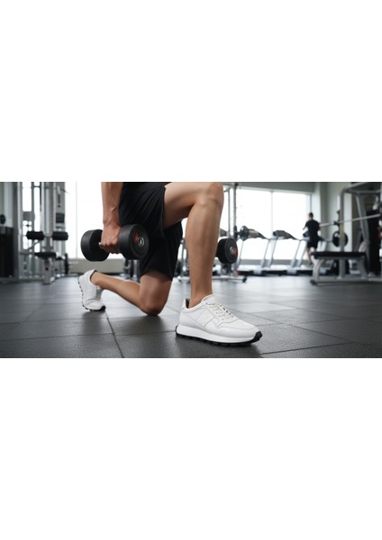 GR0426 Içi Dışı Hakiki Deri Çift Renk Uzun Darbe Emici Hafif Eva Taban Fitness Koşu Beyaz Spor Ayakkabı