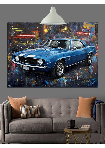 Klasik Mavi Araba Dekoratif Kanvas - Mdf Ahşap Tablo