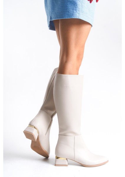 Kadın Fermuarlı Düz Topuk Çizme - Bej modelleri