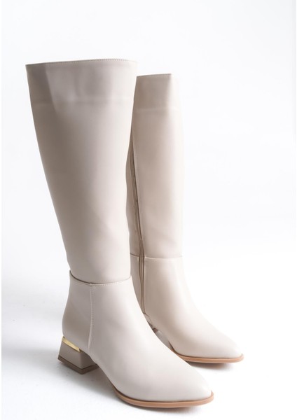 Kadın Fermuarlı Düz Topuk Çizme - Bej fırsatları