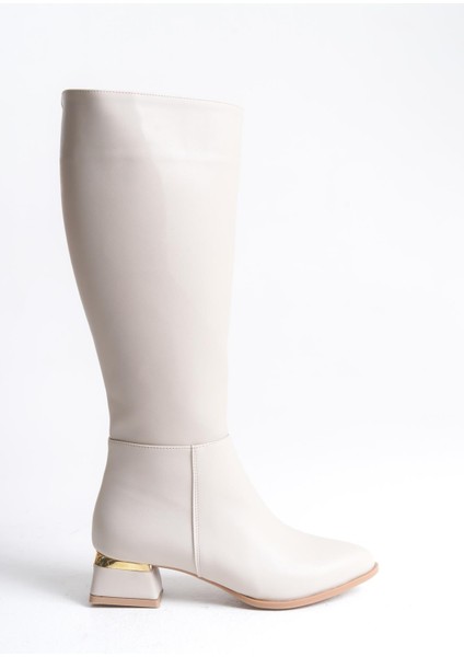 Kadın Fermuarlı Düz Topuk Çizme - Bej indirimleri
