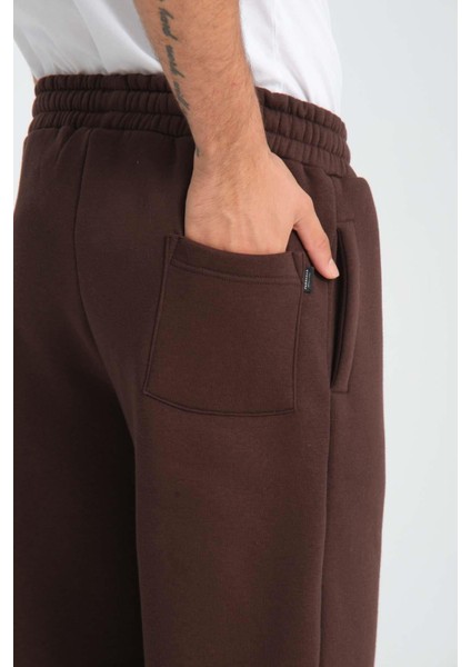 Baggy Kalıp 3 İplik Şardonlu Erkek Eşofman Altı - Kahve indirimleri