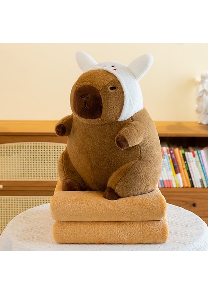 Karikatür Kapibara Yastık Battaniye 2'si 2 Arada Capibala Yastık Klima Çift Amaçlı Çocuk Uyuklayan Battaniye (Yurt Dışından)