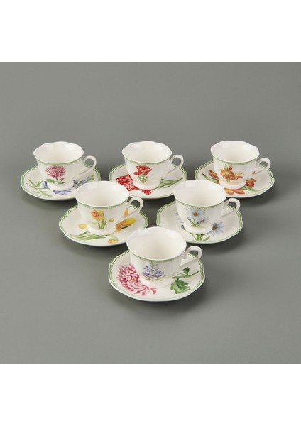 De Flore 12 Parça Kahve Fincan Takımı - Renkli