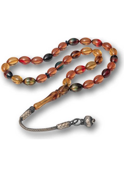 Gümüş Top Kazaz Püsküllü Sıkma Kehribar Tesbih